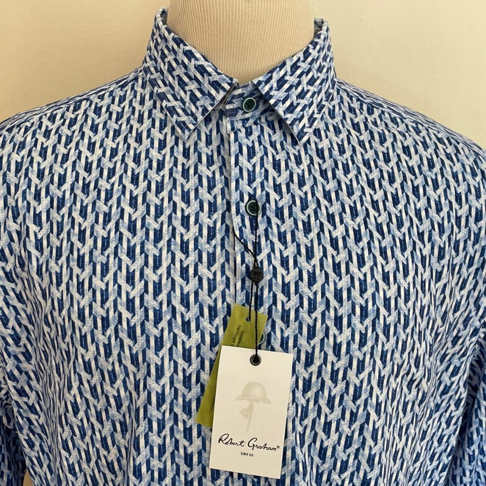 ROBERT GRAHAM Blue Geometric Long Sleeve Shirt Size XL Brand New w/ Tags